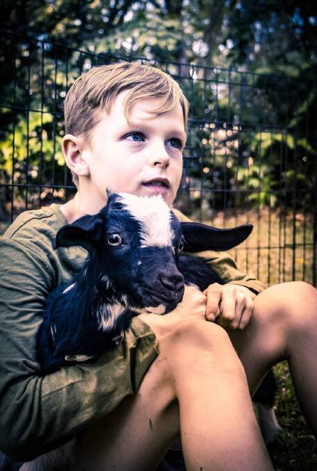 Mrs Shae's son Blake with his tamed goat. 