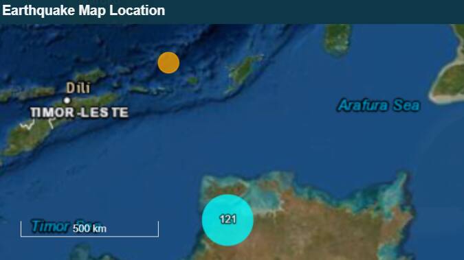 The quake was recorded north-west of Dili, Timor-Leste. Picture by Geoscience Australia.