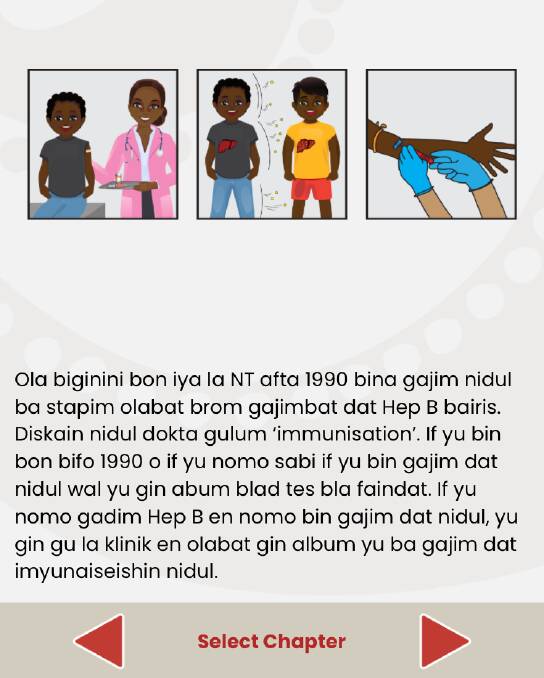 Ngukurr-based Meigim Kriol Strongbala has translated the Hep B story app into Kriol. 