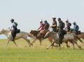 Riders taking off at the start line of the Mongol Derby. Picture: Mongol Derby. 