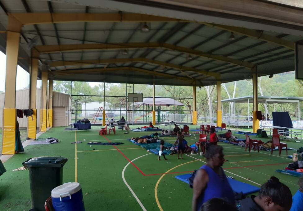 The outdoors basketball shed in Timber Creek is the region's designated evacuation centre. Locals sought shelter here at Christmas when flood waters rushed through Timber Creek and nearby communities. 