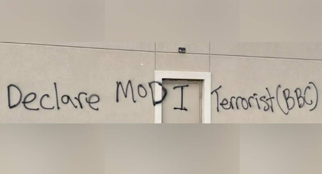 Graffiti on Canadian Hindu temple BAPS Swaminarayan temple in April, 2023. Picture supplied
