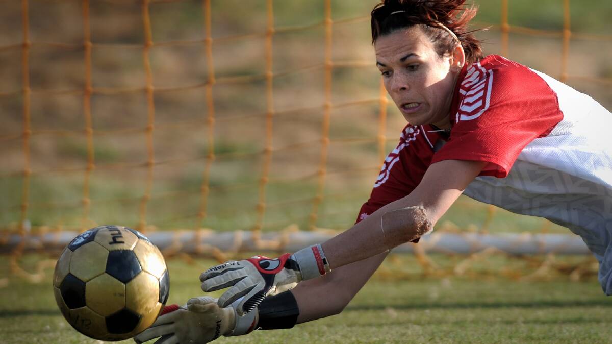 Lydia Williams saves a goal at a Canberra United training session in 2008. File picture