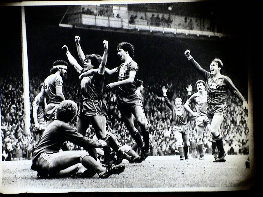 At the height of his game: Craig Johnston celebrates scoring a goal for Liverpool against Bright & Hove Albion in 1983 in an FA Cup quarterfinal match.