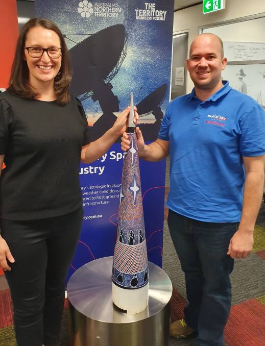 READY TO LAUNCH: Equatorial Launch Australia CEO Carley Scott with Black Sky Aerospace director Blake Nikolic.