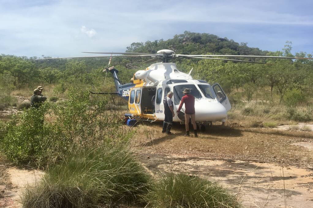 RESCUE MISSION: CareFlight, operating on behalf of the Northern Territory Government, was tasked to Gunlom Falls today after a woman fell and injured her arm. Picture: Supplied.  