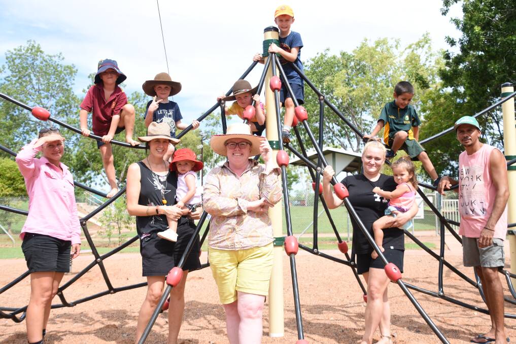 Katherine parents Mel McDonald, Mandy Tootell, Kathryn Slack, Bianca White and Michael Atzori are thrilled at the prospect of a completely shaded playground. 
