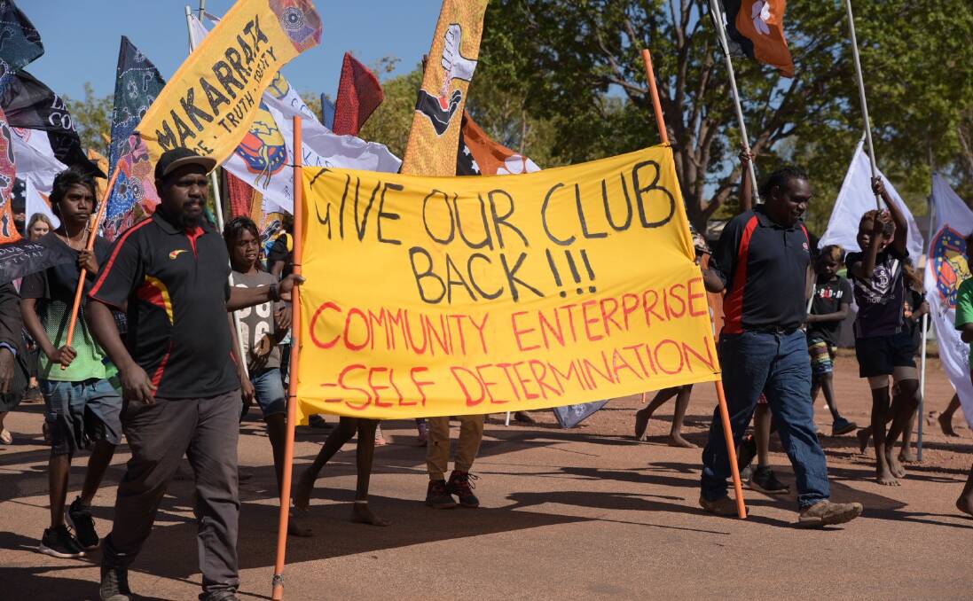 PROTEST MARCH: Kalkarindji marched during Freedom Day Festival.  Photo: Gurindji Aboriginal Corporation. 