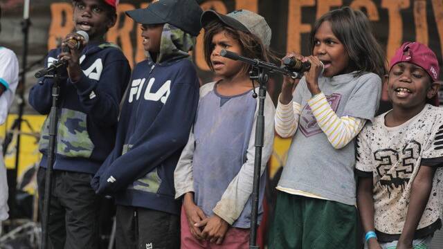 Barunga youth perform Boom Boom at Barunga Festival. Picture: Britten Andrews. 