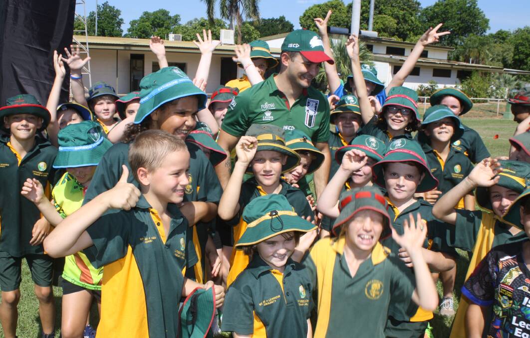 MOBBED: Luke Kelly was mobbed by students from Katherine South Primary School today.