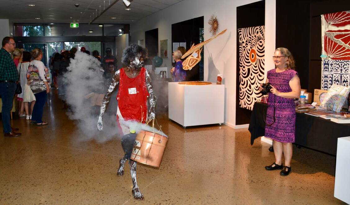 Dancers from Beswick perform a smoking ceremony with Bunggul at the Godinymayin Yijard Rivers Arts and Culture Centre on November 11, 2019. 