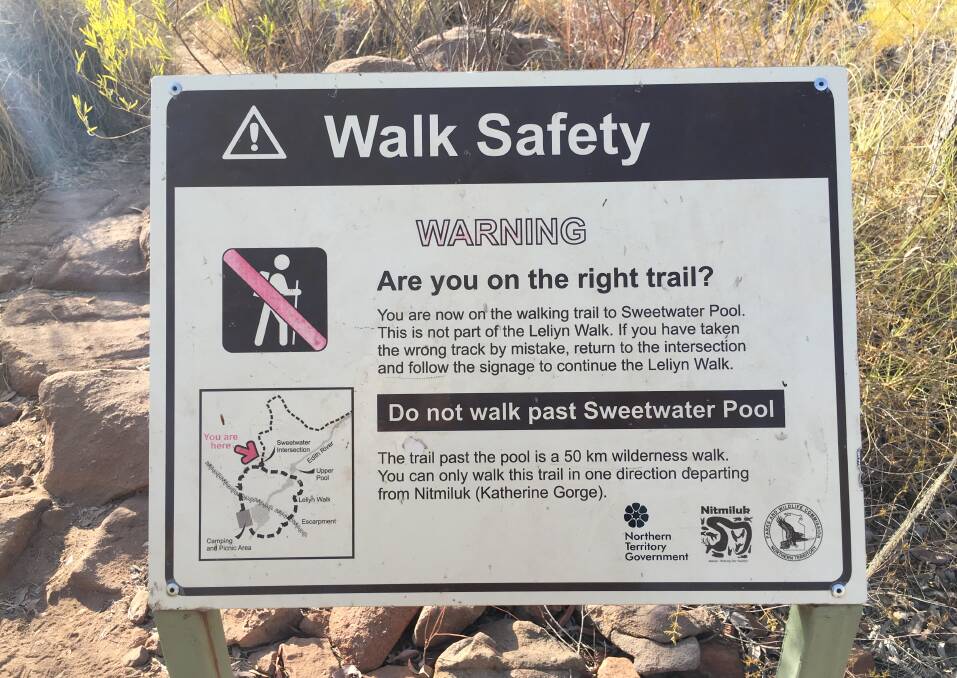 A safety message warns walkers not to journey past Sweetwater Pool.