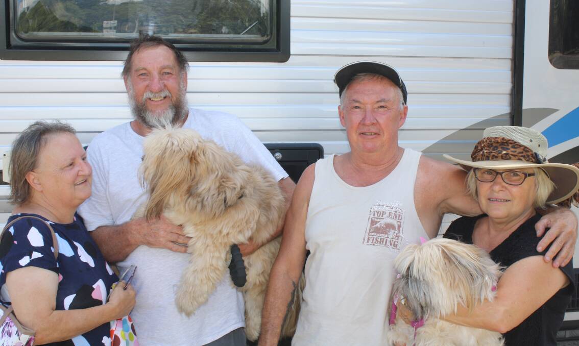 HAPPY TRAVELLERS: Beth and Geoff Willett and Steve and Gill O'Conner on the way to Manbulloo Homestead Caravan Park in Katherine. 