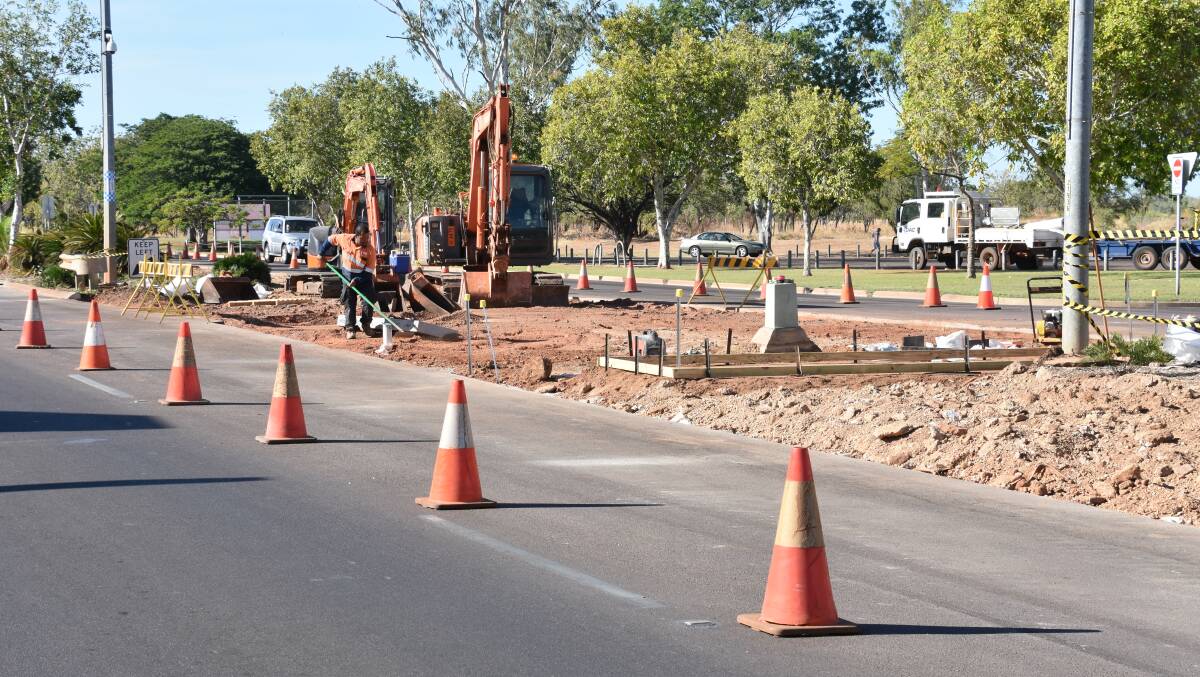 The intersection of the Stuart Highway (Katherine Terrace) and Lindsay Street is undergoing work to make it safer. Parts of the road have been blocked off, and some drivers are confused about the flow of traffic.