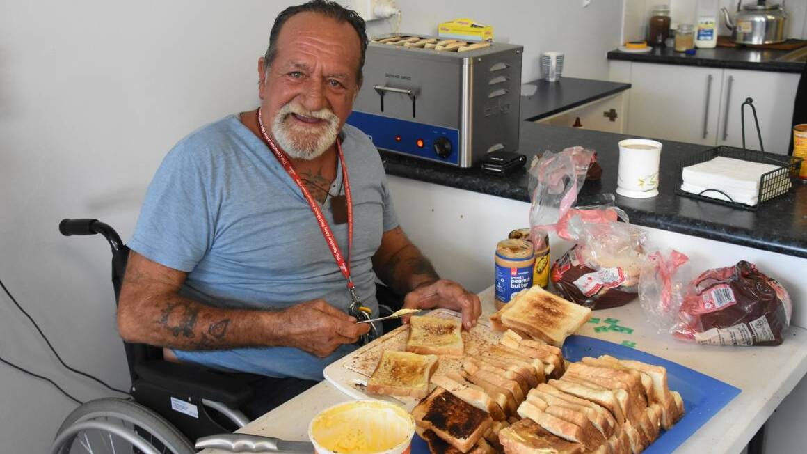 When Brian Roberts returned from his surgery, a 'toast station' was set up, allowing him to sit in his wheelchair and easily reach the bread, toaster, butter and condiments.