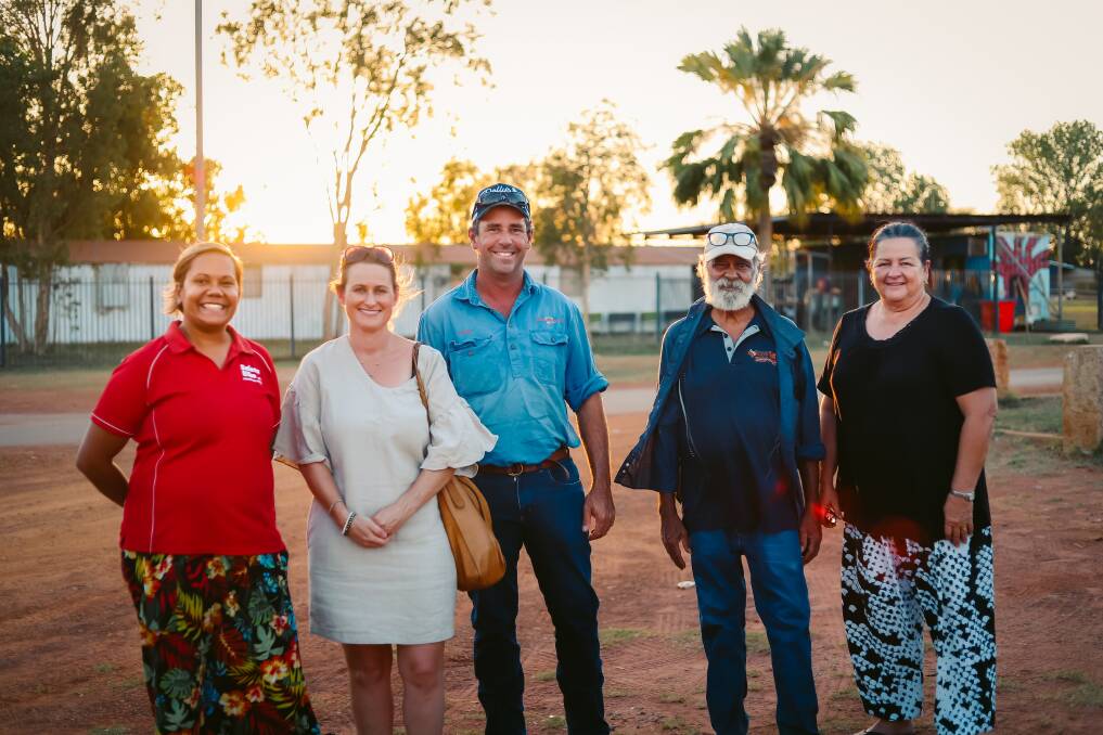 Member for Arnhem Selena Uibo, All Regions Electrical owners Geoff and Louisa Anderson, Councillor Eric Roberts and Mayor Judy MacFarlane. Picture: Roper Gulf Regional Council. 