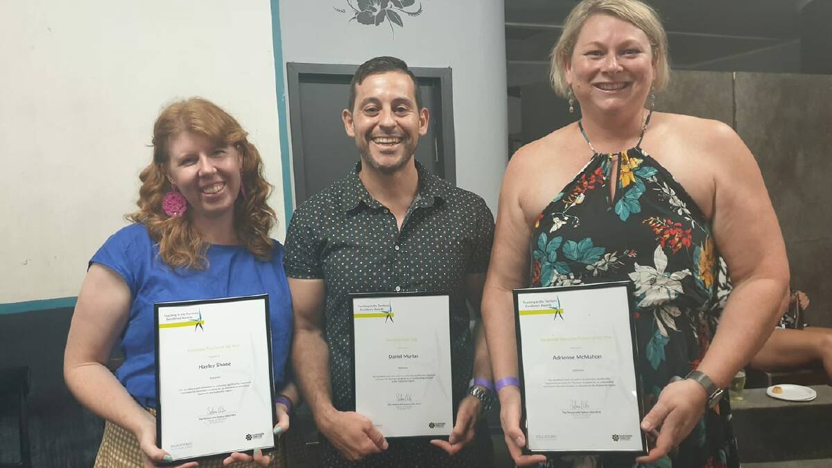 Katherine Region Educator of the Year Awards were awarded to Hayley Shone, Daniel Murtas and Adrienne McMahon. Picture: Supplied. 