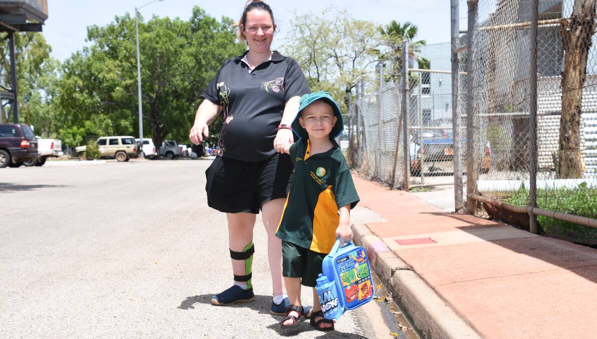 BIG STEP: Tomorrow, four-year-old Logan Teelow will be leaving his mum Brooke Mackie for his first day of transition at Katherine South Primary School. 