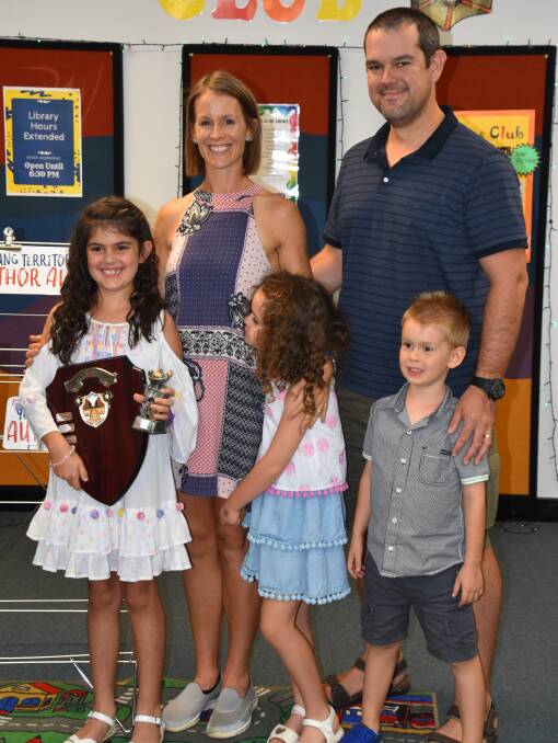 PROUD FAMILY: Olivia Russell with her mother Lauren, father Wayne, sister Grace and brother William at the award ceremony. 
