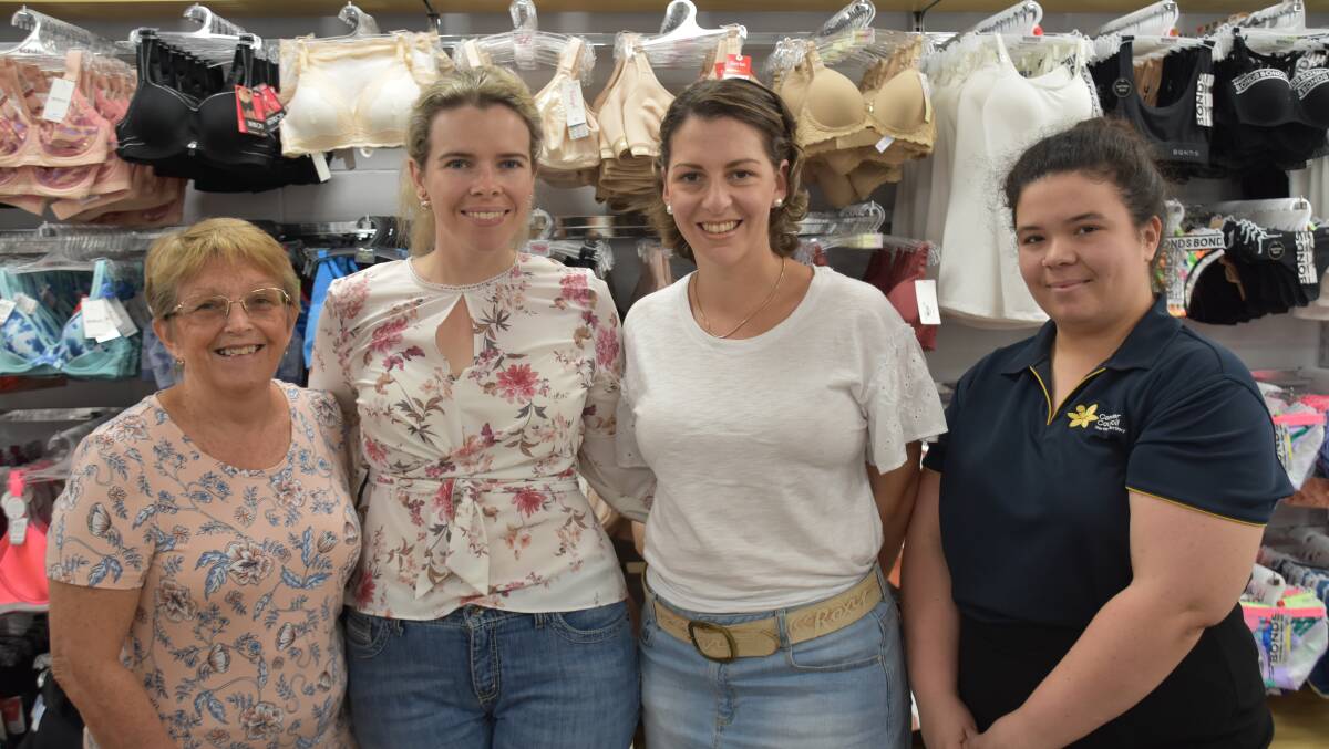 Owner of Leisure and Lace Julie Newton, store worker Isabella Britton, Lauren Reed and Cancer Council's event and fundraising administrator Elizabeth Chambers.