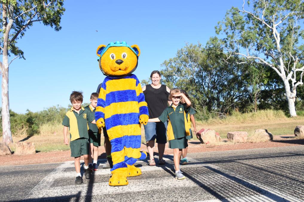 WALK FOR HEALTH: Katherine South Primary School students will be walking to school tomorrow with the NT's road safety mascot, Hector the Road Safety Cat meeting them at the entrance to school. 