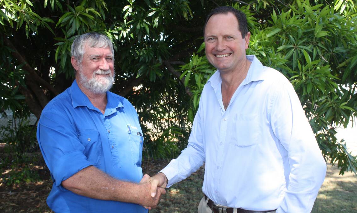 EXPANDING AGRICULTURE: NT Farmers CEO, Greg Owens and the newly appointed plant industry development officer, Andrew Philip at the announcement in Katherine today. 