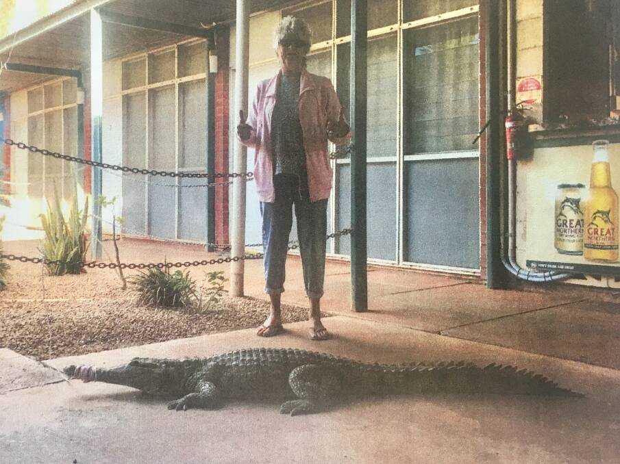 FAR FROM HOME: A surprise crocodile visit to the remote Top Springs Hotel has been the talk of the town for the past week. Picture: Supplied. 