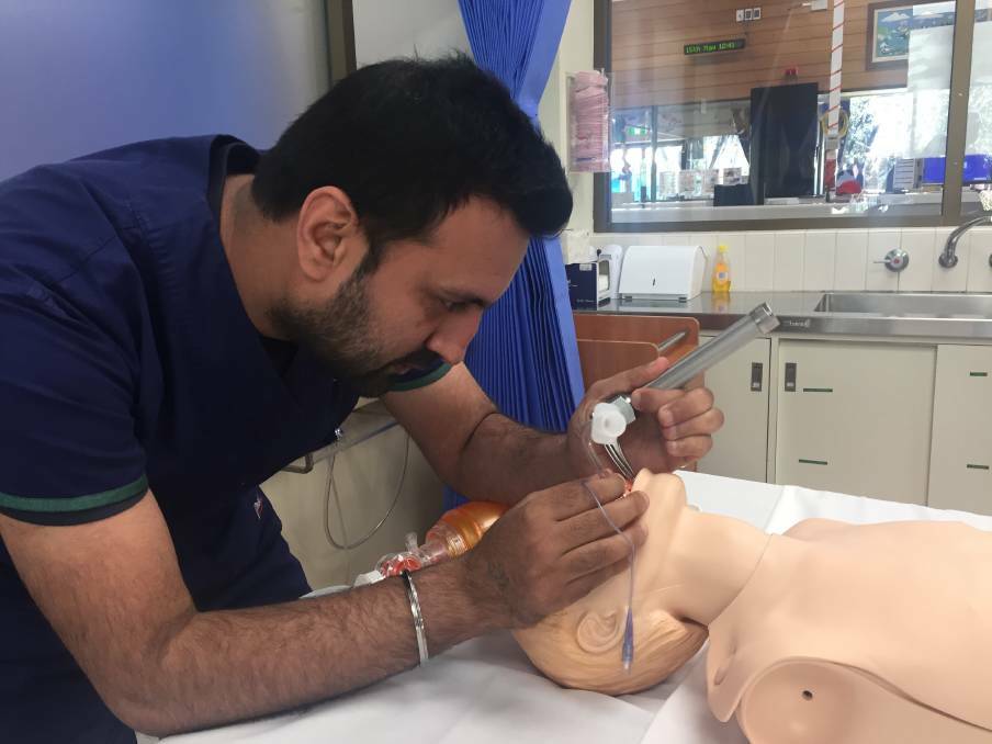 Doctor Mani Randhawa practices skills at Katherine Hospital in 2018. 