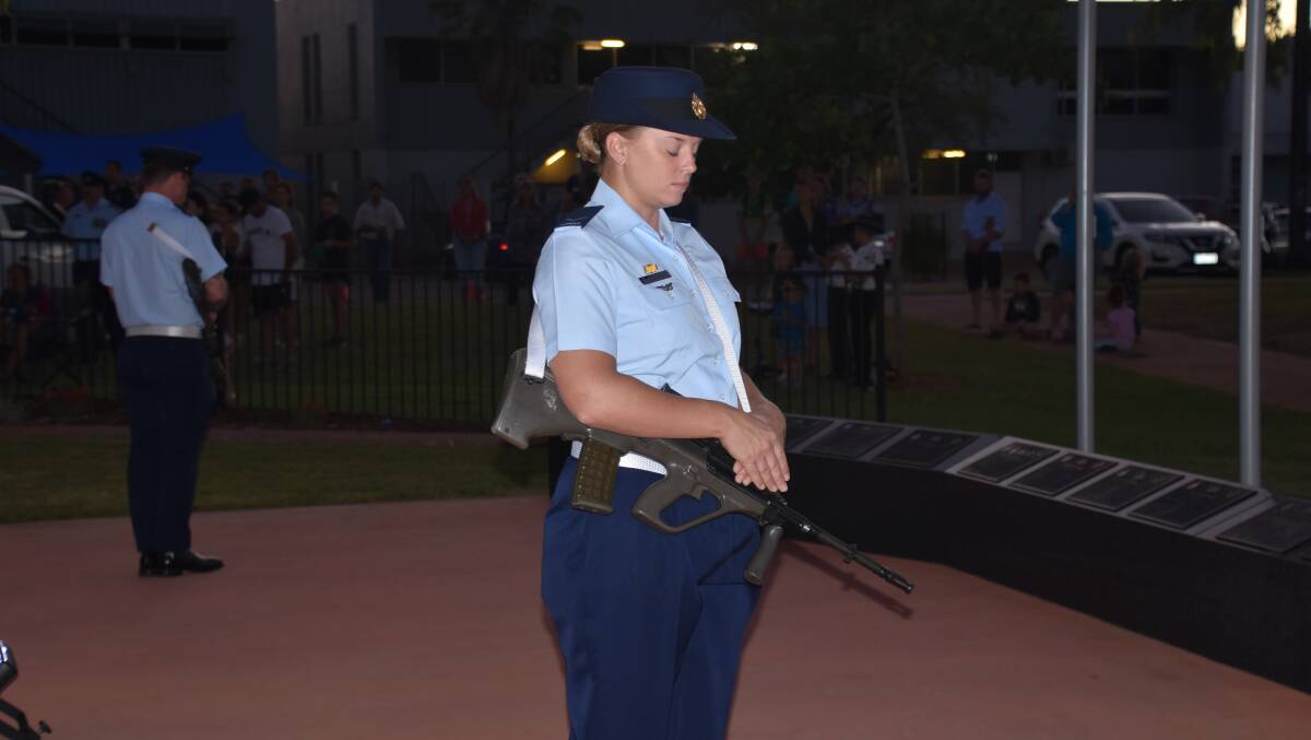 Catafalque party takes post at the Katherine Cenotaph for the Anzac Day Dawn Service. 