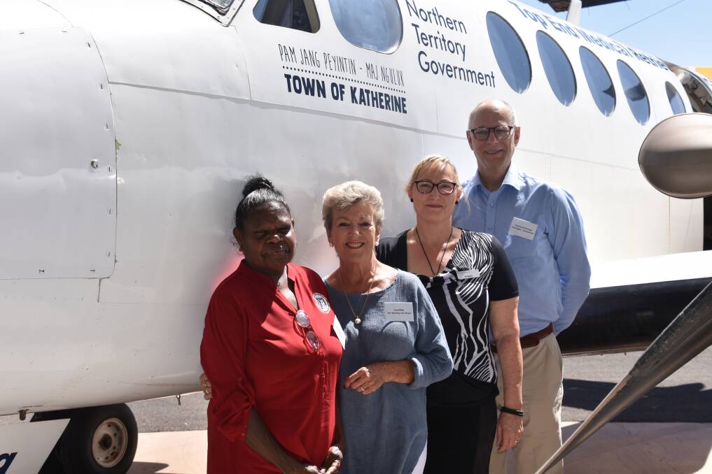 Jawoyn Association chair Lisa Mumbin, Katherine's Mayor Fay Miller, the Katherine Hospital's general manager, Angela Brannelly and chair of CareFlight Dr Andrew Refshauge stand for a photo after the new name has been unvieled. 