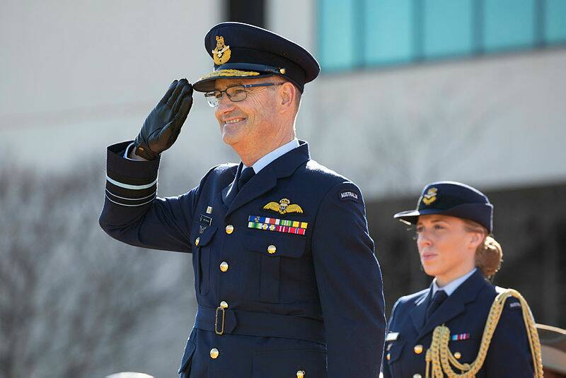 Chief of Air Force, Air Marshal Mel Hupfeld, AO, DSC receiving his first general salute as Chief of Air Force. Picture: Department of Defence. 