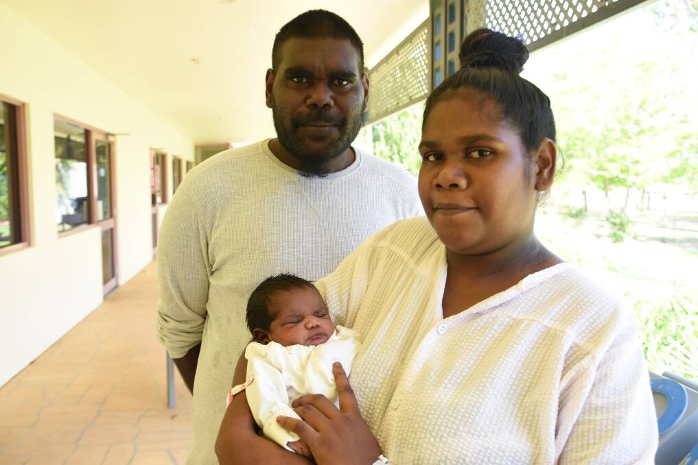 New parents Maxwell Thompson and Royanne Johnny at Katherine Hospital with their new baby. 