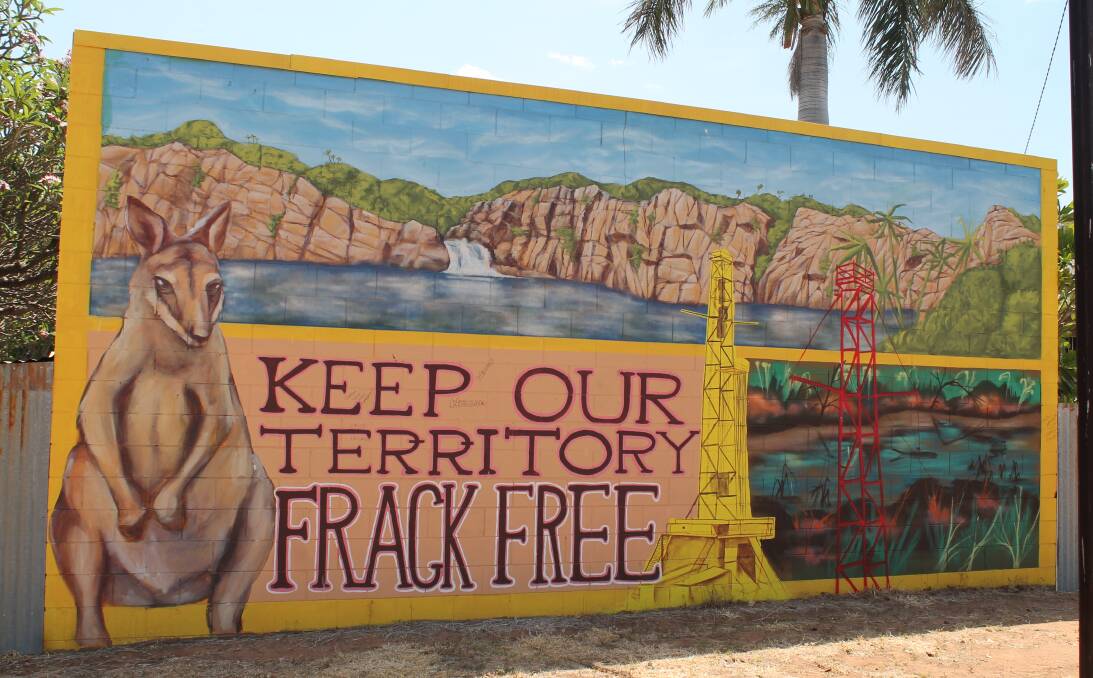 Keep our Territory Frack Free is a mural seen by thousands as they travel along the Victoria Highway. 
