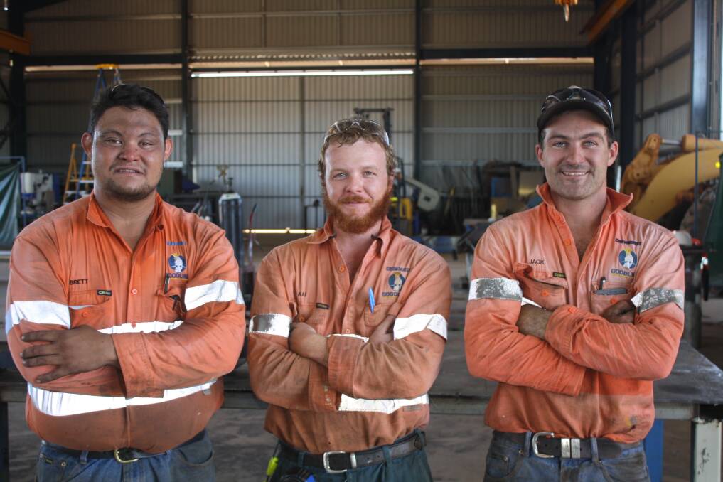 Brett Kirtley, Kai Finch and Jack Schmidt, are three of the Katherine locals who made the crocodile traps. 