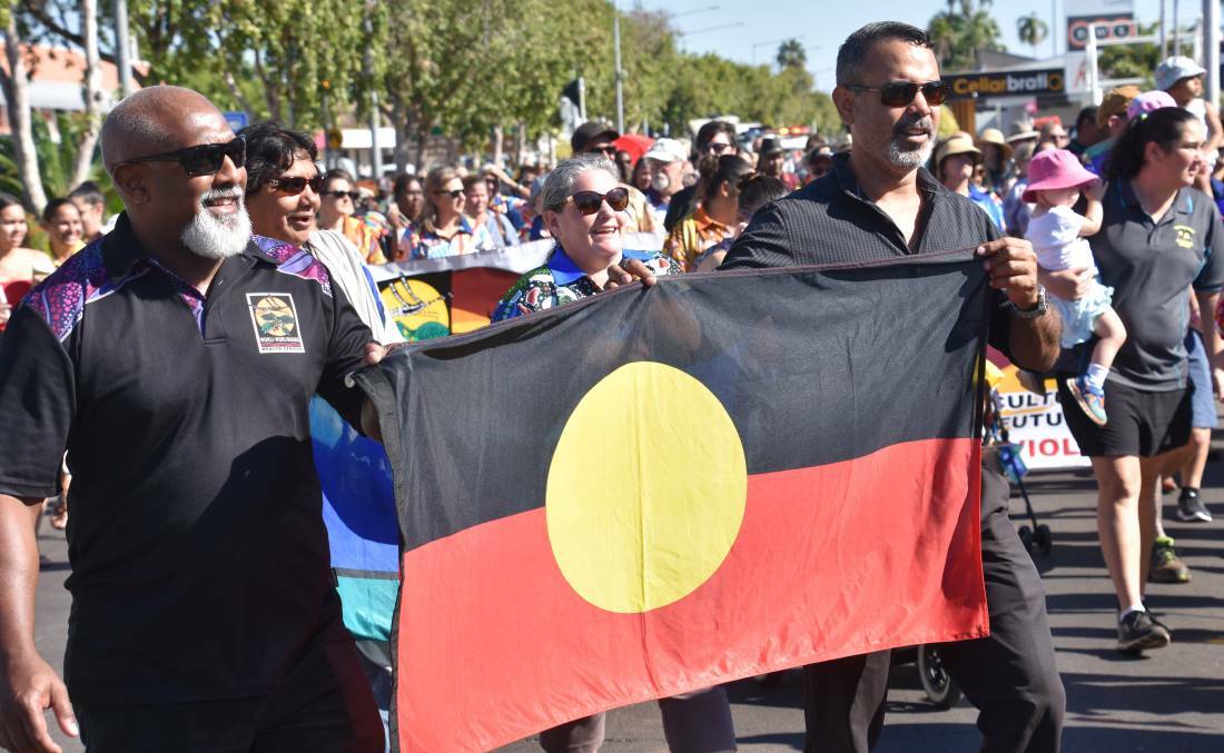 Katherine residents marching for greater recognition during Naidoc Week, 2019. 