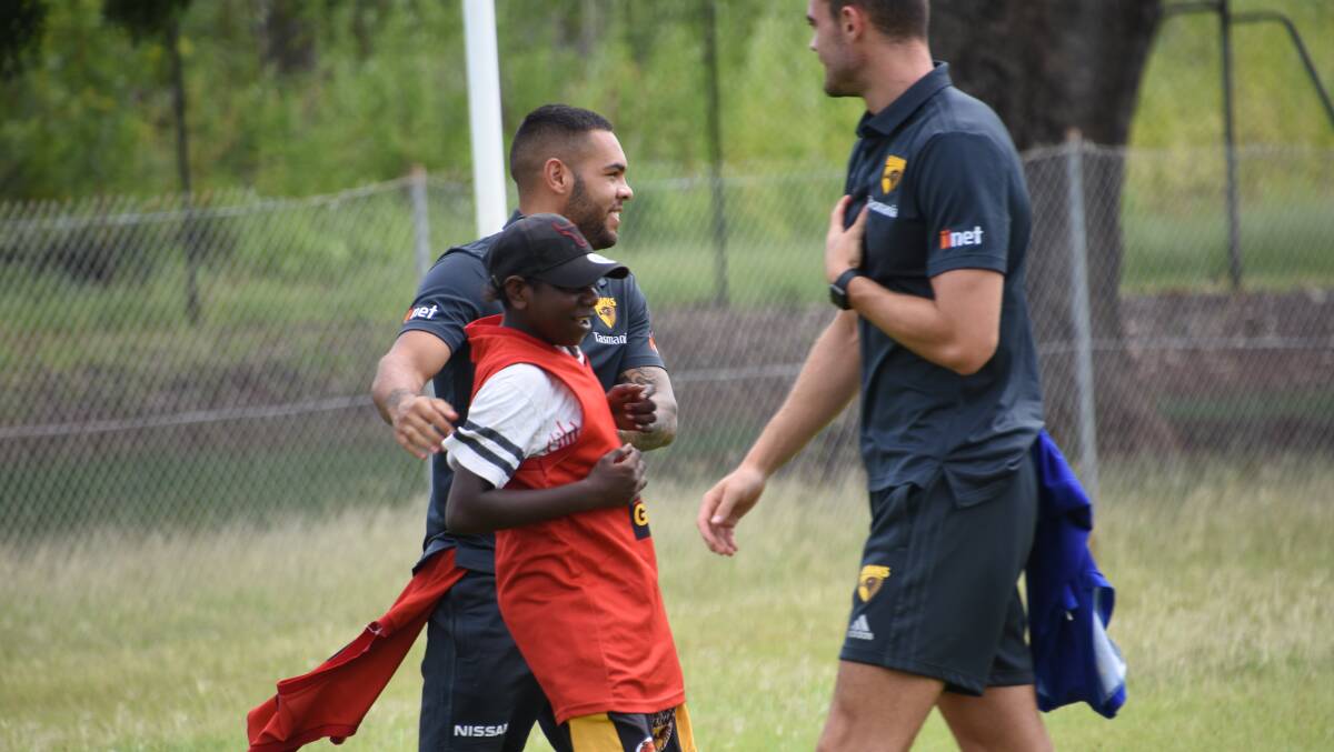 Katherine Clontarf Academy students had the opportunity to play AFL with the visiting Hawthorn players and learn some new skills. 