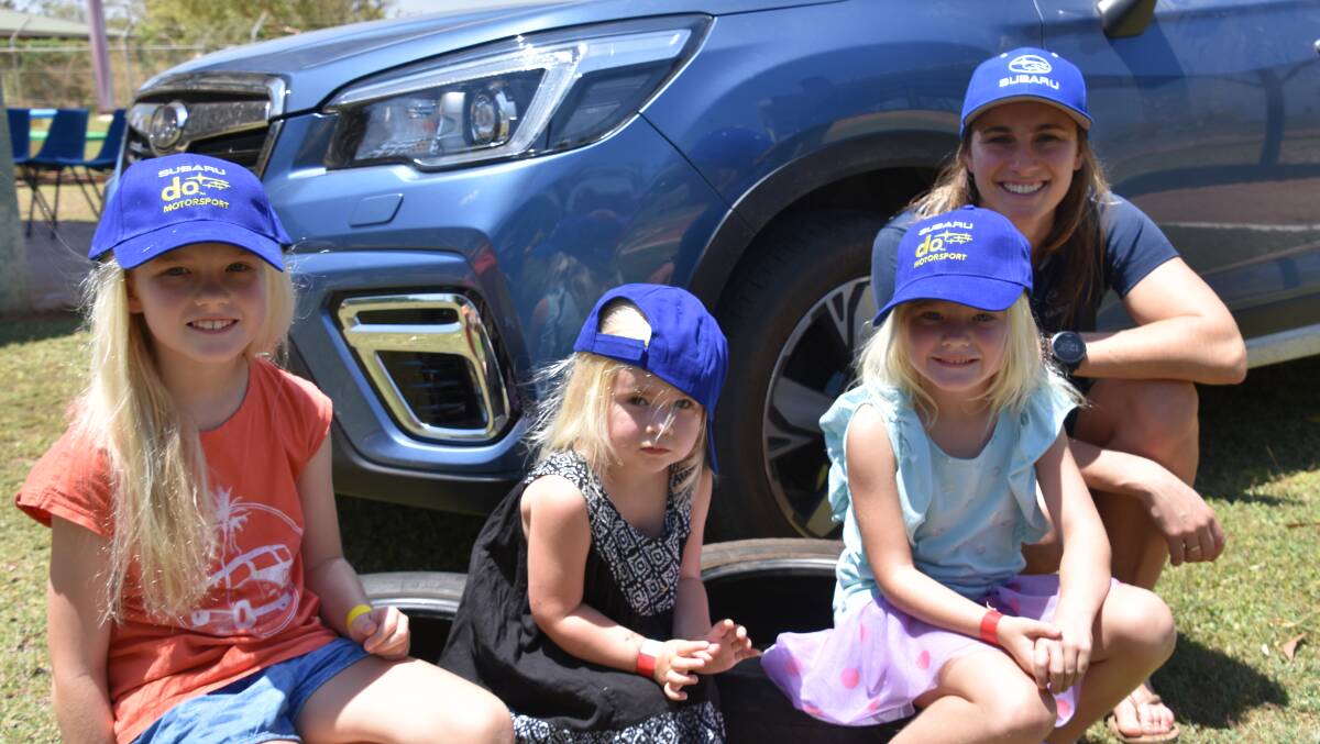 SAFETY: Lara, Eva and Tayla Adams learnt about car safety today with Australian Rally Car Champion and Subaru ambassador Molly Taylor. 