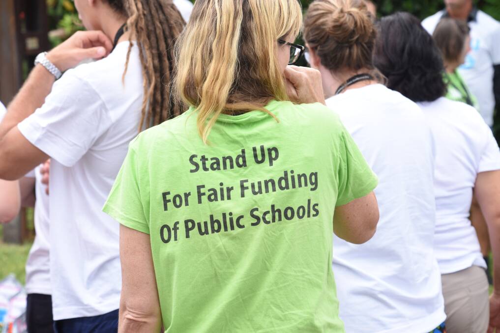 School teachers and educators from across the NT gathered at the Knotts Crossing Resort in a show of solidarity as part of the Fair Funding Now! campaign. 