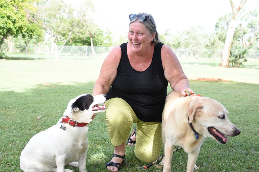 Robyn Page with her dog Harley and the Mayor's dog Bunji. 