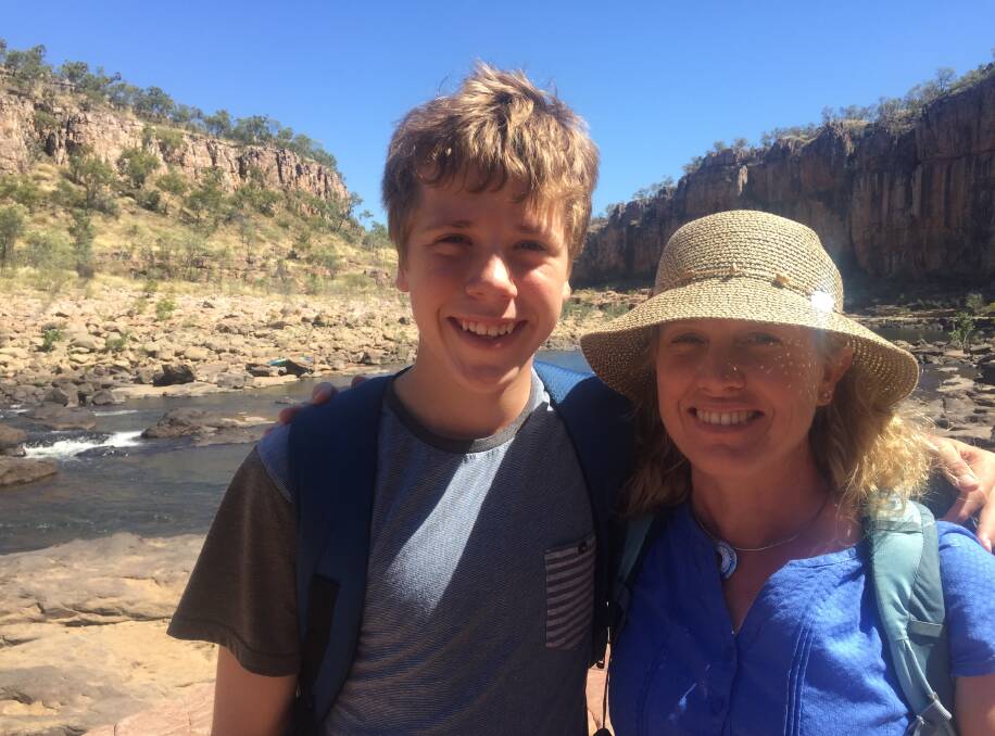 BUDDING ACTOR: Angus Pickering with his biggest supporter, his mother Megan Pickering, on the set of the feature movie as an extra, which was shot at Nitmiluk Gorge yesterday and Thursday. 
