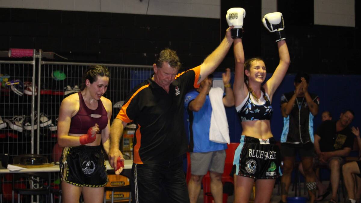 VICTORIOUS: Katherine Muay Thai fighter Grace Isaac (right) was victorious in all three rounds against an older opponent. Picture: Supplied. 