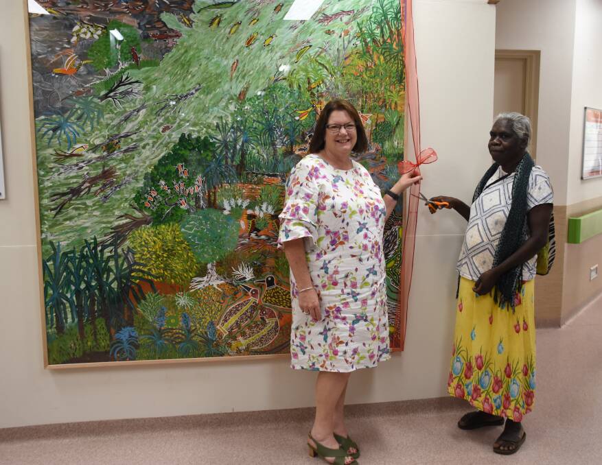 Top End Health chief Michelle McKay and artist Margaret Duncan officially launch the art project 'Recognising our Strong Stories' at Katherine Hospital on Friday, November 29, 2019. 