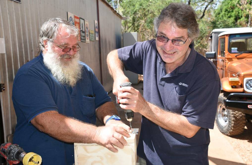 PROJECT: Recently, Men’s Shed founding member Bryan Walter and Bruce Smith built  30 bird boxes for the Katherine Bird Festival. 