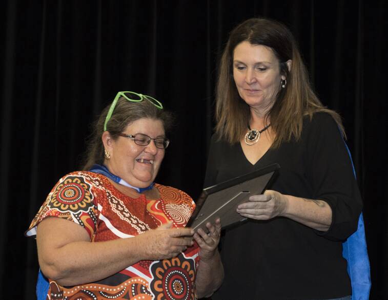 Winner of Outstanding Commitment by a Territory Families Staff Member, Toni Stevens  and Carol Phillip, Katherine Child Protection Office Manager. Picture: Territory Families. 
