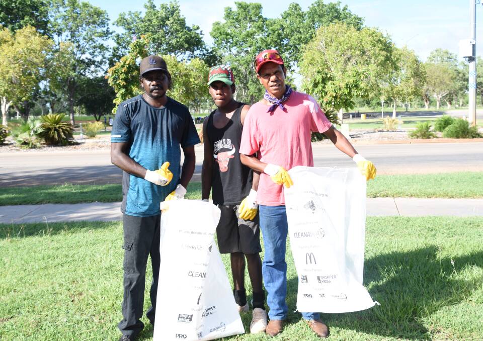 Volunteers Darryl Jolly, Shepitias Kennedy and Francis Lane, from Vendale pitched in to help clean up the town. 