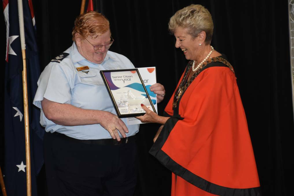 Katherine Mayor Fay Miller presents Cathy Highet the Senior Citizen of the Year award at the Australia Day Awards Ceremony. 