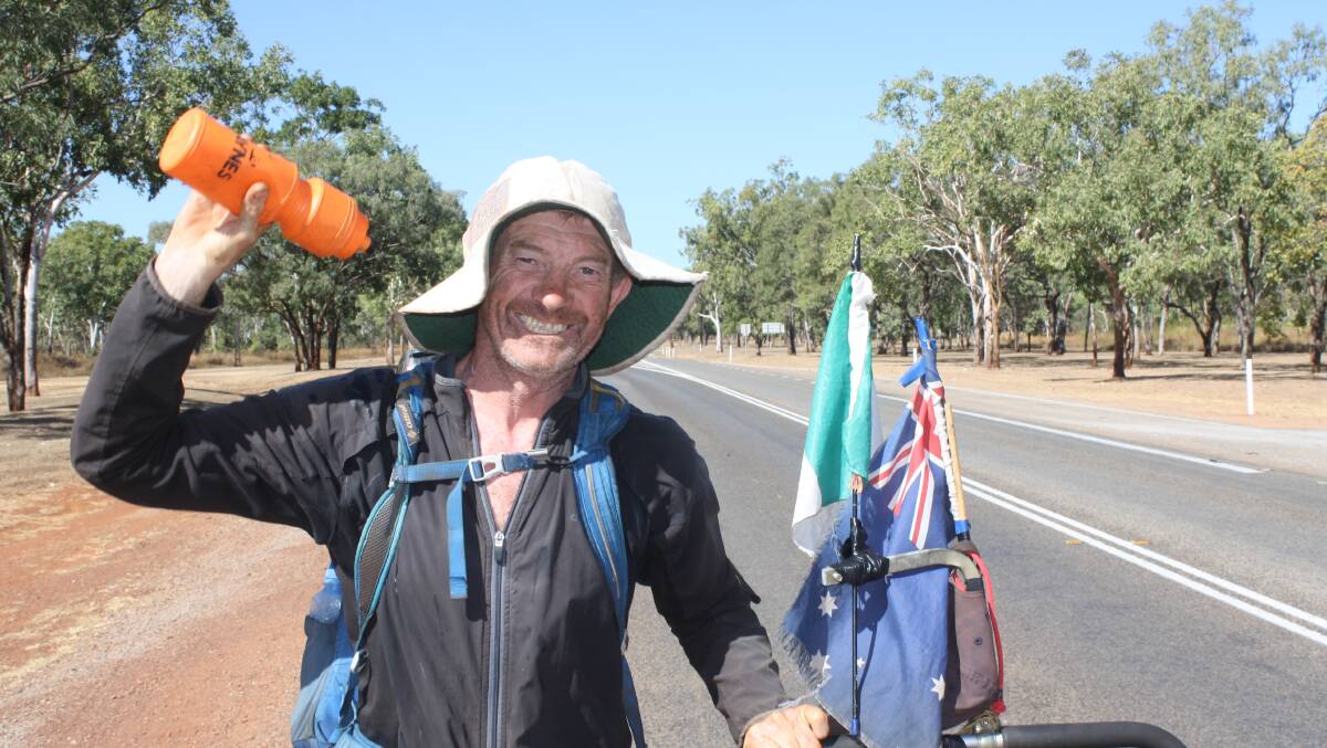 WORLD WALKER: Tony Mangan walks about 30 kilometres a day across countries for cancer awareness. 