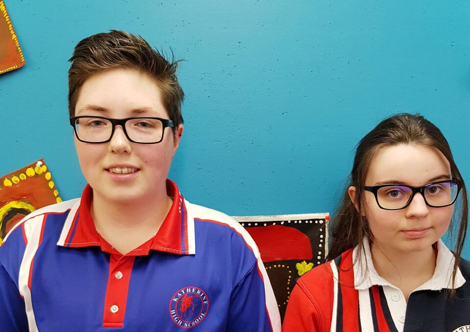 STUDENTS MAKING A DIFFERENCE: Katherine High School students Phoebe Hooper and Liza Porter are raising funds for the Katherine Women's Crisis Centre. Photo: Supplied.