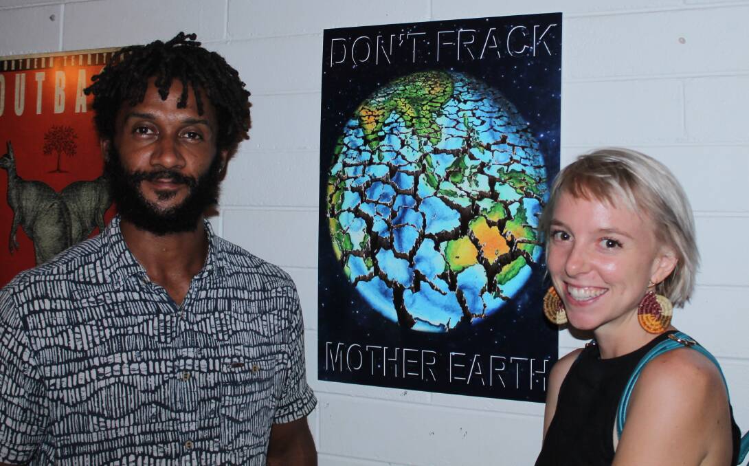 BAN FRACKING: Attending the exhibition at The Finch Thursday night, Katherine locals Nelson Berko and Lillian Tait.