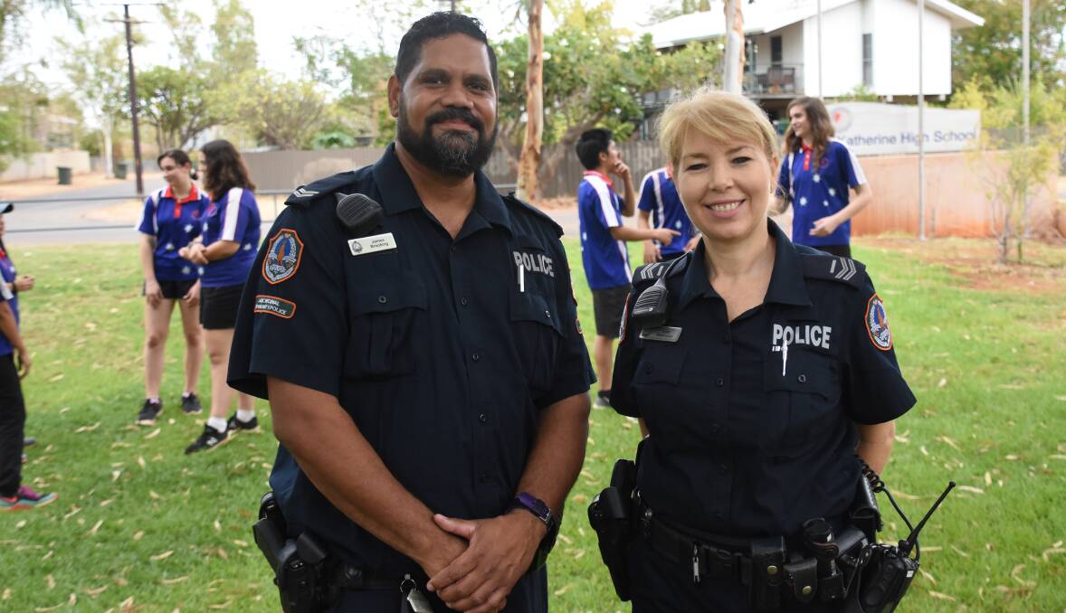 CALM: Senior Indigenous Community Police Officer James Brooking and Senior Constable First Class Dani Mattiuzzo have noticed a calmness in schools since they began their posting as school-based police officers.